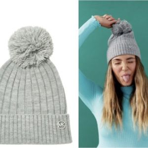 NWOT Michael Kors Knit Beanie with Pom Gray